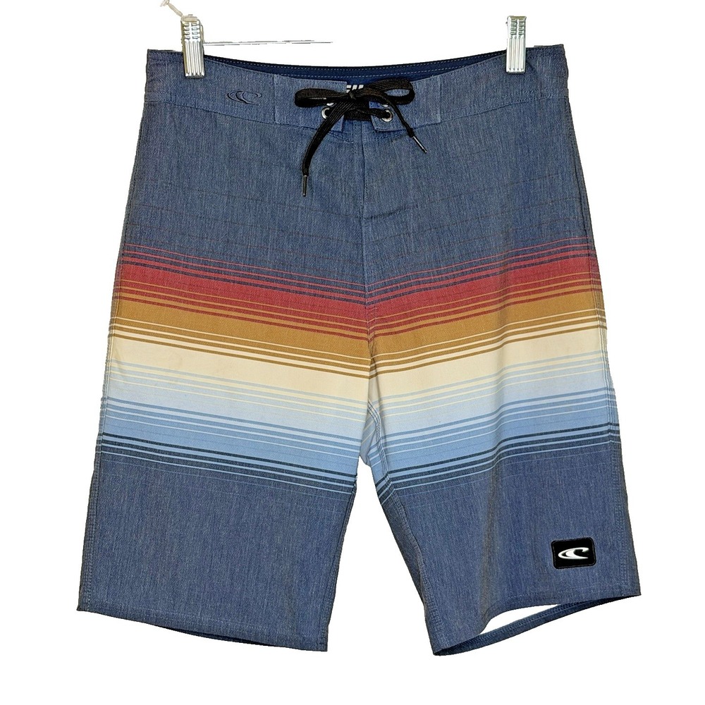 O'Neill Board Shorts Swimsuit Mens Sz 28 Multicolor Stripe Tie Waist Quick Dry